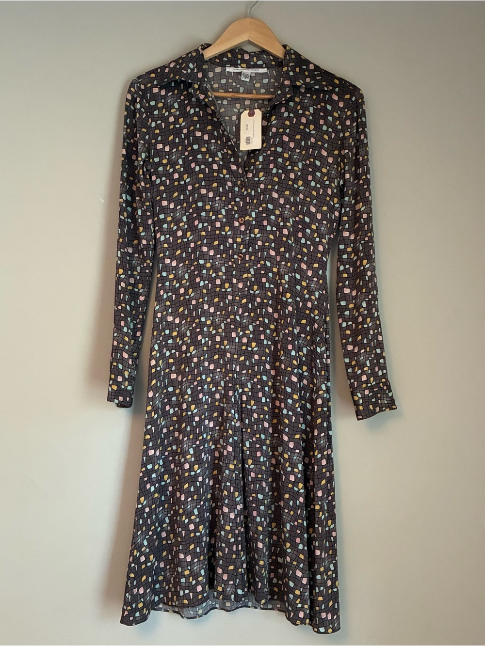 Diane Von Furstenberg Black Long-Sleeve Geometric Print Dress